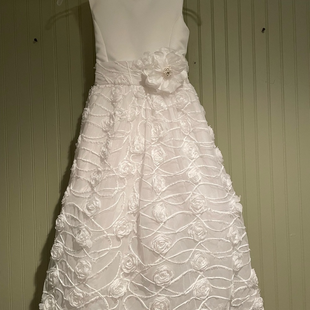 White Floral Appliqué Girls' Dress